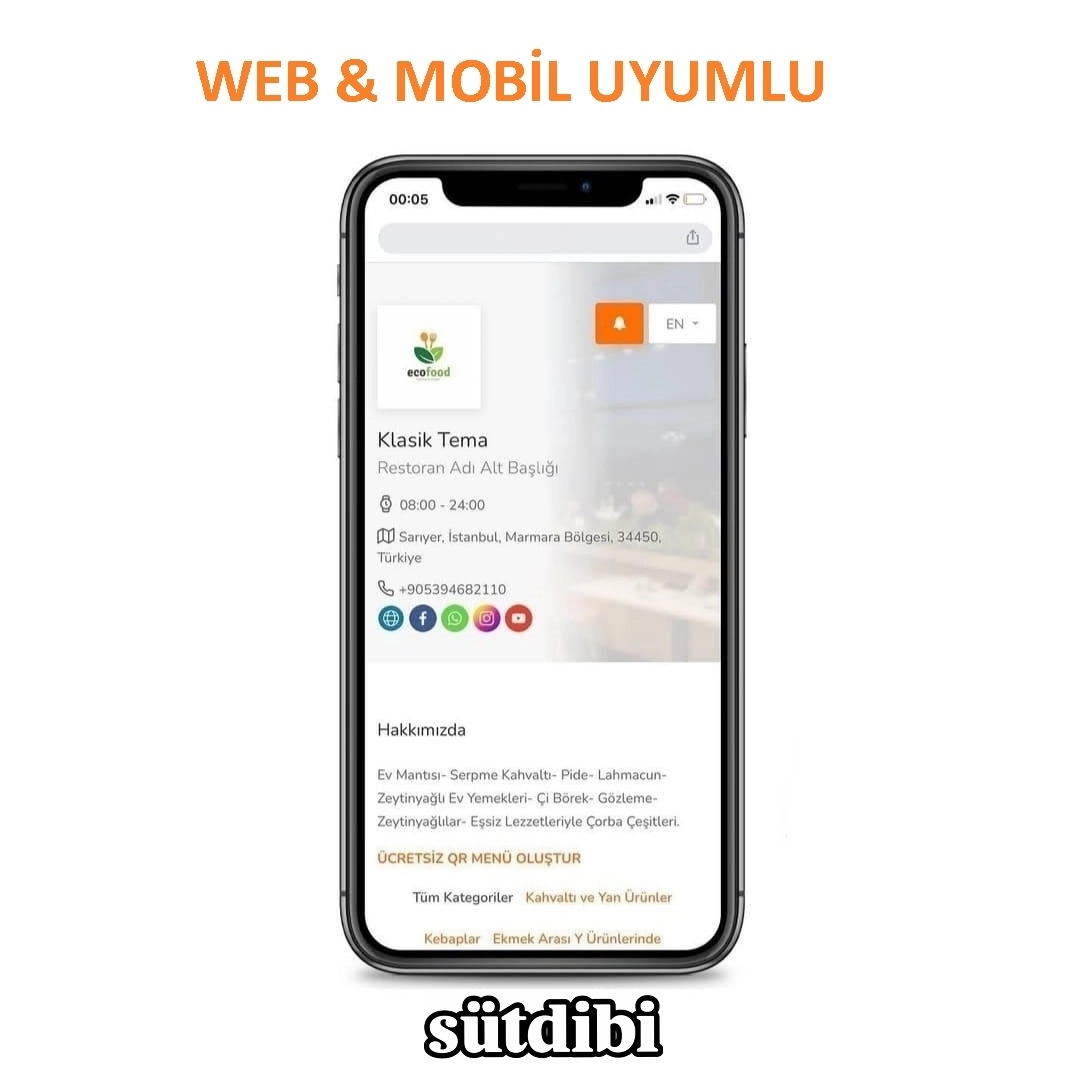 QR MENÜ DESTEKLİ WEB SİTESİ