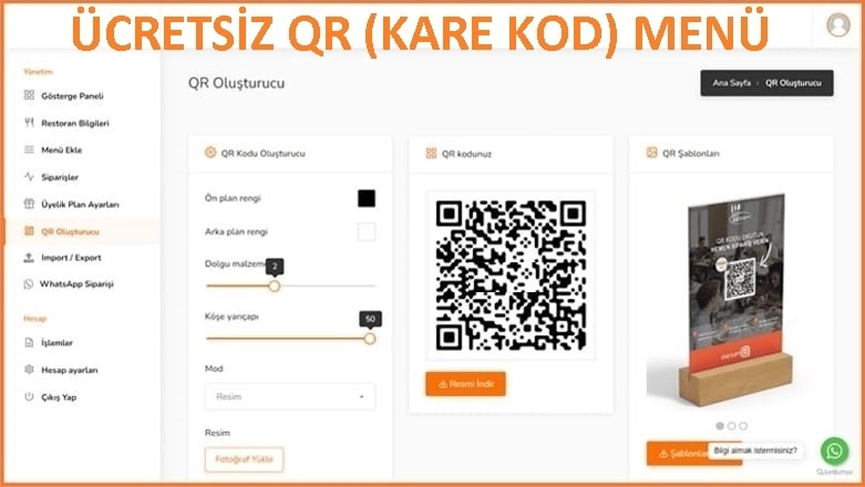 QR MENÜ DESTEKLİ WEB SİTESİ